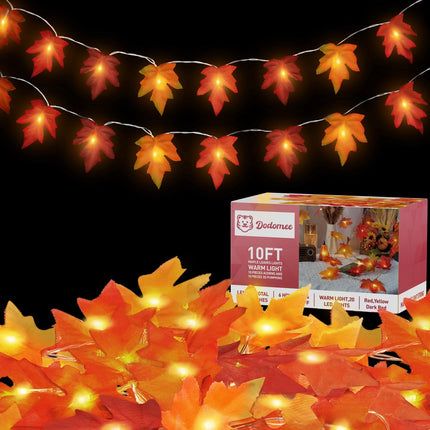 Fall Lighted Leaf Garland 2 Pack – 20FT Battery LED String for Indoor Outdoor Decor