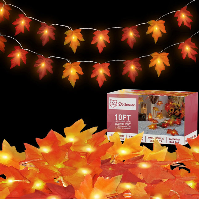 Fall Lighted Leaf Garland 2 Pack – 20FT Battery LED String for Indoor Outdoor Decor