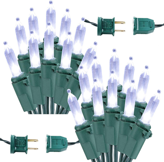 2 Pack 33ft 100 LED Christmas Lights – UL Certified Clear Mini Lights, Green Wire