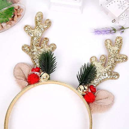 Christmas Reindeer Headband – Glitter Elk Antlers Holiday Hair Accessory