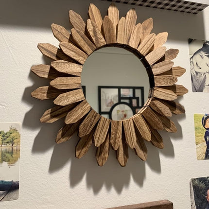 Decorative 12" Wall Mirror – Rustic Sunburst, Boho Style, Carbon Black
