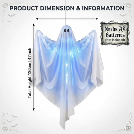47in Light-Up Hanging Ghost Halloween Decor with LED Lights, Timer for Yard