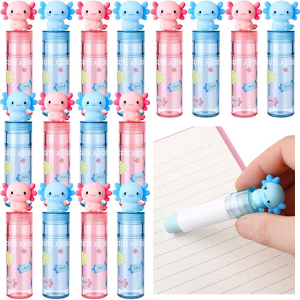 16 Pcs Axolotl Retractable Erasers – Pink & Blue, Party Favors, School Supplies