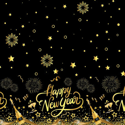 3-Piece New Year Tablecloths – Black & Gold Star Fireworks Design for 2026