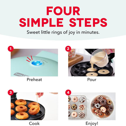 Mini Donut Maker Machine with Non Stick Plates Makes 7 Donuts Fast