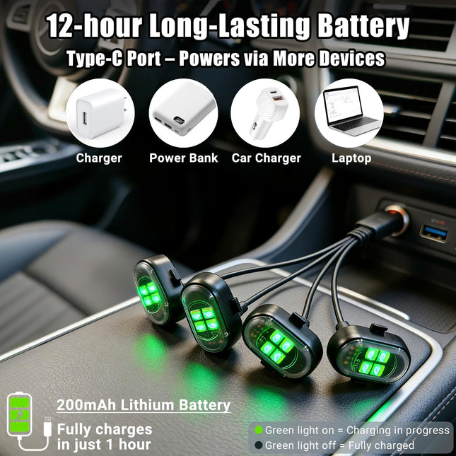 Wireless LED Car Interior Lights, 8 Colors, Rechargeable, Remote Control, 12H Battery Life