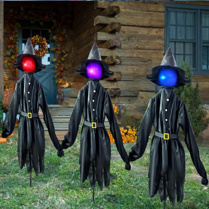 3-Piece 5FT Light-Up Halloween Witches with Stakes, Glowing Yard & Garden Decor