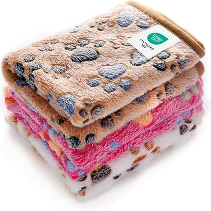 3-Pack Pet Blankets – Soft Fluffy Fleece for Dogs & Cats, Brown/Pink/White (23x16)