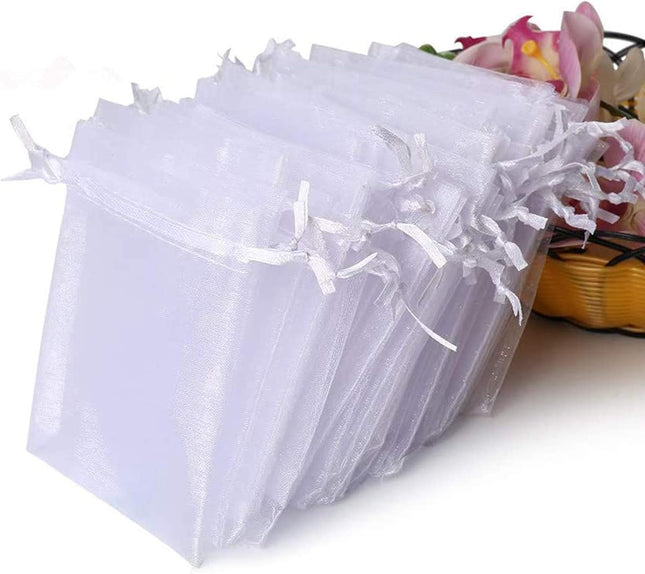 100PCS White Organza Gift Bags 4x4.72 Inch, Sheer Drawstring Wedding Favor Bags