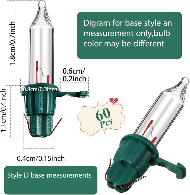 60-Piece Mini Incandescent Replacement Light Bulbs for Christmas Tree, 2.5V 0.425W
