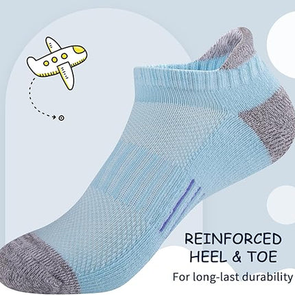 Girls Ankle Athletic Socks for Kids 4–10 – Cushioned Sole, 8 Pairs