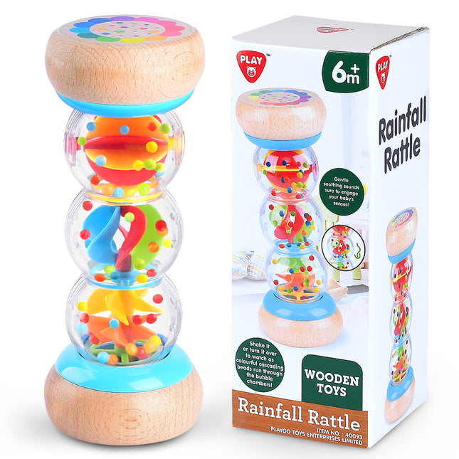 Montessori Wooden Rain Stick Toy, Baby Rattle Shaker Sensory Musical Toy