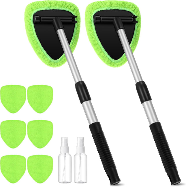 10 Pcs Car Windshield Cleaning Kit Extendable Window Cleaner Microfiber Bonnets Green