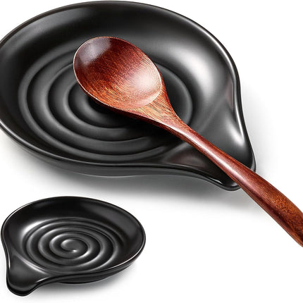 Black Ceramic Spoon Holder – Large Stove Top Spoon Rest for Cooking Utensils