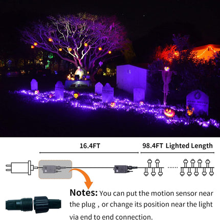 114.8FT Halloween String Lights, 300 LED Music Sync, Spooky Sounds, Waterproof