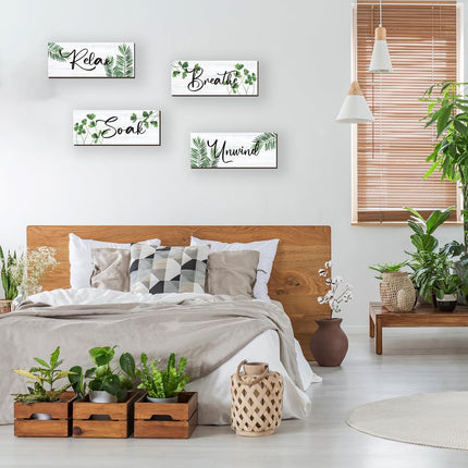 4Pcs Farmhouse Bathroom Wall Decor, Relax Soak Unwind Breathe Wood Signs