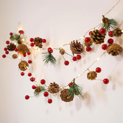 Light-Up Christmas Pine Cone Garland – 6.56ft Battery Operated String Lights for Festive Decoration