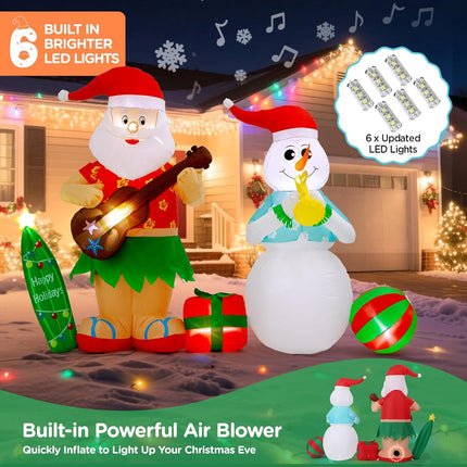 8.3FT Christmas Inflatable – Hula Santa Claus & Snowman with LED Lights