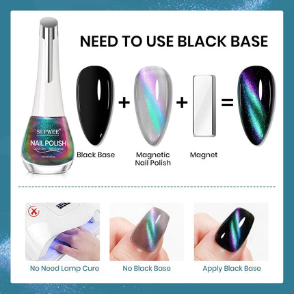 Cat Eye Magnetic Nail Polish 16ml, Non-Gel Quick-Dry Lacquer with Magnet