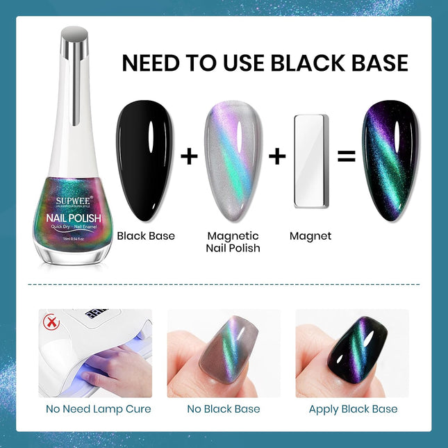 Cat Eye Magnetic Nail Polish 16ml, Non-Gel Quick-Dry Lacquer with Magnet
