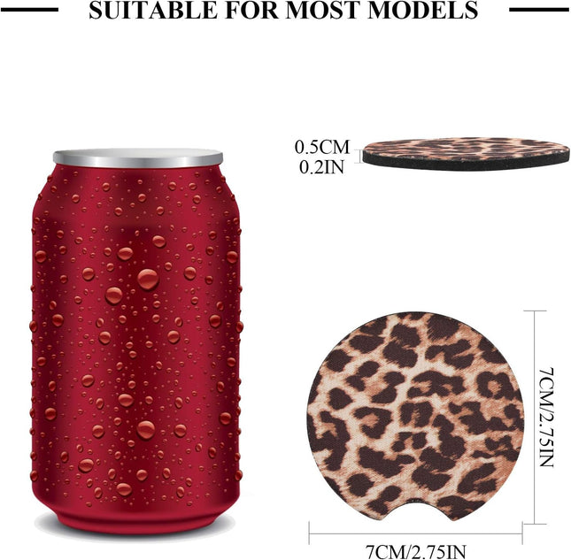 4-Pack Car Cup Coasters – 2.75" Leopard Print, Neoprene, for Cup Holders