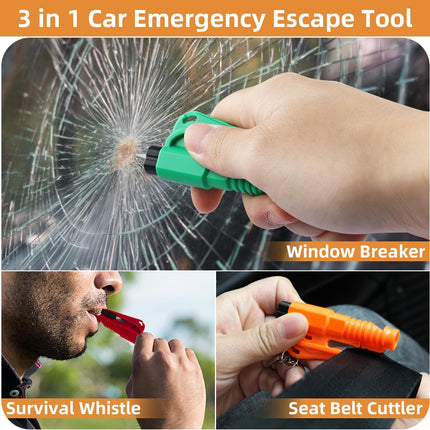 16Pcs Car Window Breaker Key Chains – 3-in-1 Glass Breaker, Seatbelt Cutter, Whistle