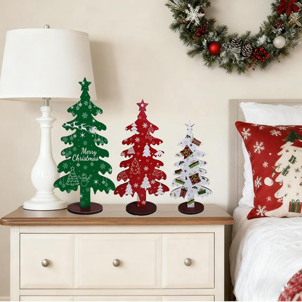 3PCS Wooden Christmas Tree Tabletop Decor for Home Shelf Mantel