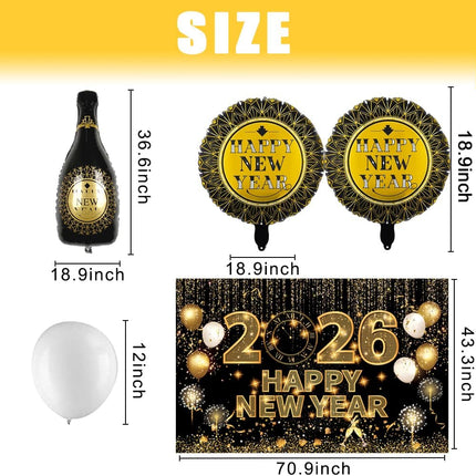 74-Piece New Year 2026 Balloon Arch – Black & Gold NYE Party Decor