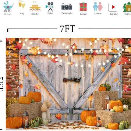 LYCGS 7x5FT Fall Backdrop – Pumpkin, Maple Leaves & Barn for Baby Shower or Thanksgiving Party