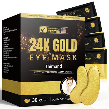 24K Gold Eye Mask – Reduces Wrinkles, Dark Circles & Puffiness, 30 Pairs