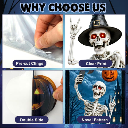 6-Sheet Extra Large Halloween Window Clings, Reusable Skeleton Bat Ghost Pumpkin Decals