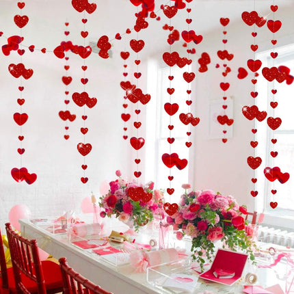 52Ft Valentine’s Day Heart Garland: Metallic Glitter Hanging Streamer Banner for Parties