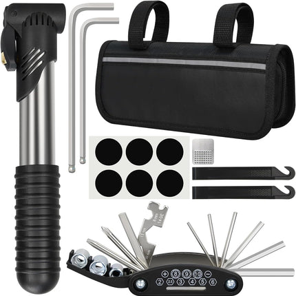 Bike Repair Kit with Tire Pump & Multitool, Allen Wrench Set for MTB & Road Bikes