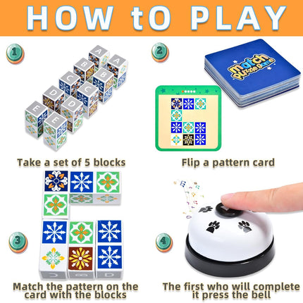 Wooden Matching Puzzle Game Pattern Block Cubes with Bell Family Board Game