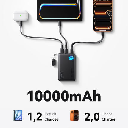 45W Ultra-Slim Portable Charger – 10000mAh PD Power Bank with Built-in USB-C Cable