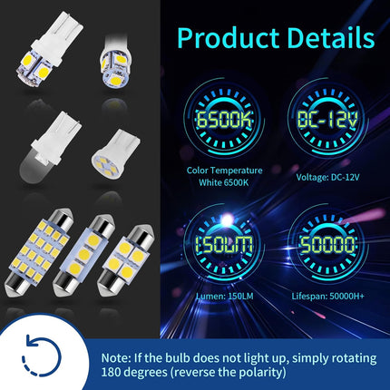 42Pcs LED Car Interior Light Bulb Kit, White Dome Map & Tail Lamps Set