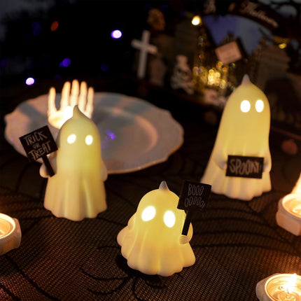 3-Piece Lighted Halloween Ghost Decor, Cute Tabletop Decorations for Home Indoor