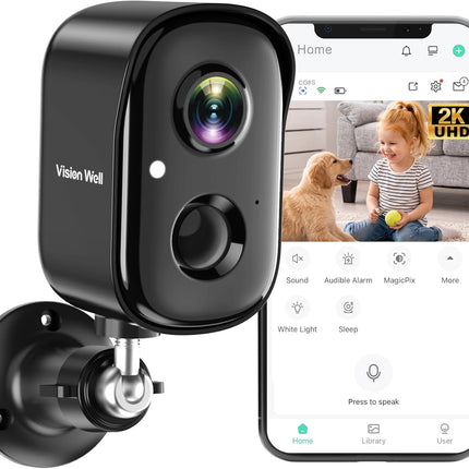 2K Wireless Outdoor Security Camera AI Motion Color Night Vision Black
