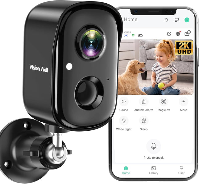 2K Wireless Outdoor Security Camera AI Motion Color Night Vision Black