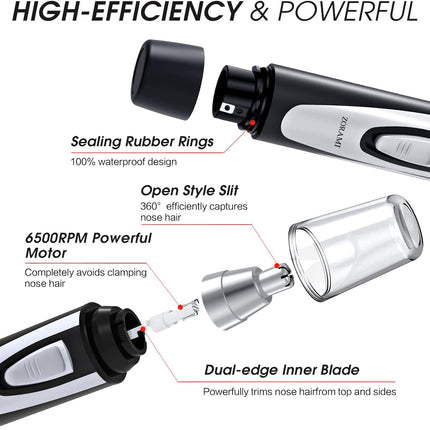 Waterproof Ear & Nose Hair Trimmer – Dual Blade, Battery Operated, Black
