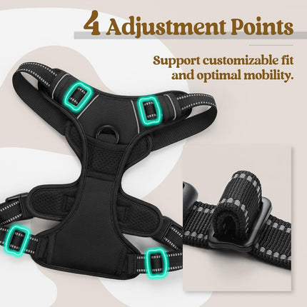 Black No Pull Dog Harness Large Dogs with Easy Control Handle and Leash Clips