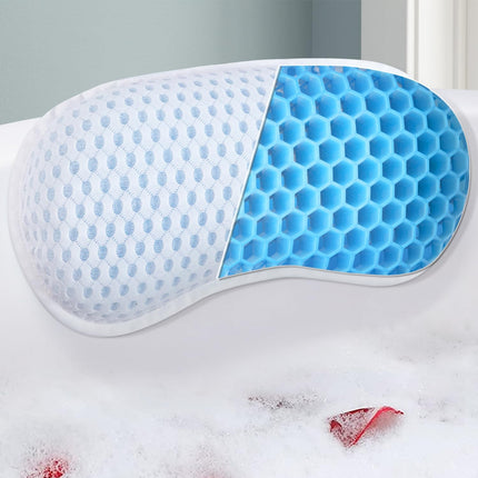 Bathtub Bath Pillow 4D Mesh TPE Neck & Back Support, 3 Suction Cups & Hook
