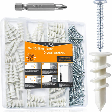140PCS Self-Drilling Drywall Anchors with Screws – Heavy Duty, 75LB