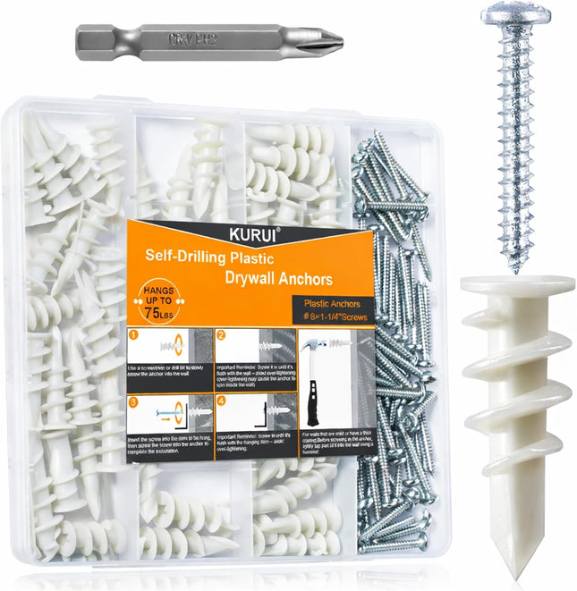 140PCS Self-Drilling Drywall Anchors with Screws – Heavy Duty, 75LB