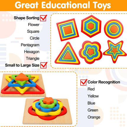Montessori Wooden Shape Sorting Puzzle Toy for Toddlers 1-3 Years Old