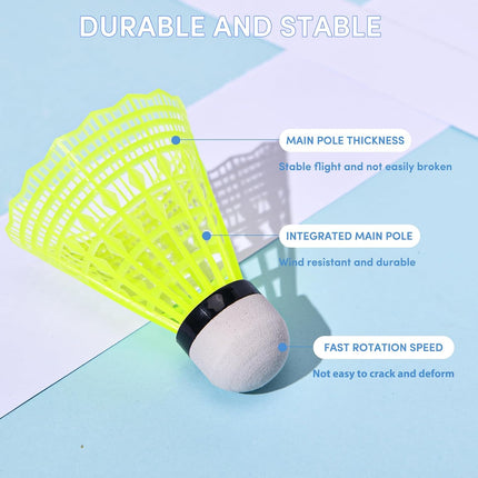 12 Pack Nylon Badminton Shuttlecocks, Durable Birdies for Indoor & Outdoor Training
