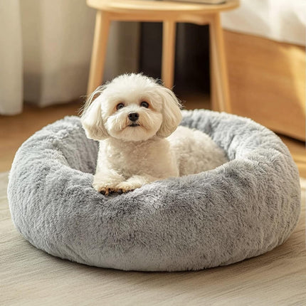 Small Dog & Cat Bed – Calming Donut, Soft Fluffy Cushion, 20" Washable