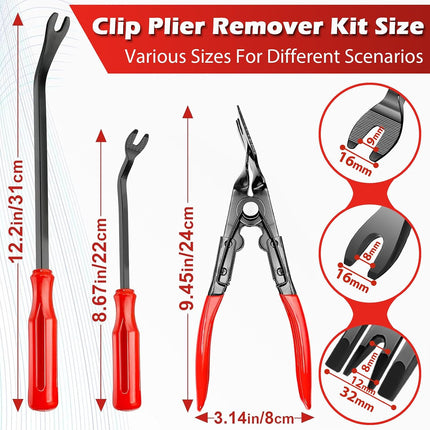 7-Piece Car Trim Removal Tool Kit, Non-Scratch Pry Tools & Clip Pliers, Red