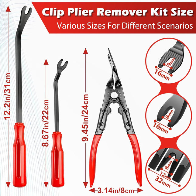 7-Piece Car Trim Removal Tool Kit, Non-Scratch Pry Tools & Clip Pliers, Red