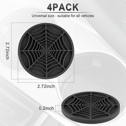4PCS Spider Web Car Coasters – Non-Slip Silicone Insert for Halloween Cup Holders
